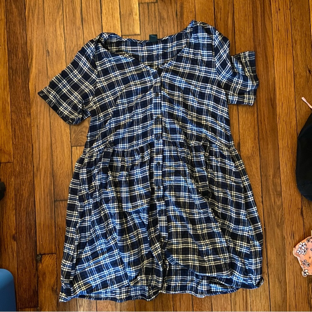 Navy Plaid Babydoll Dress